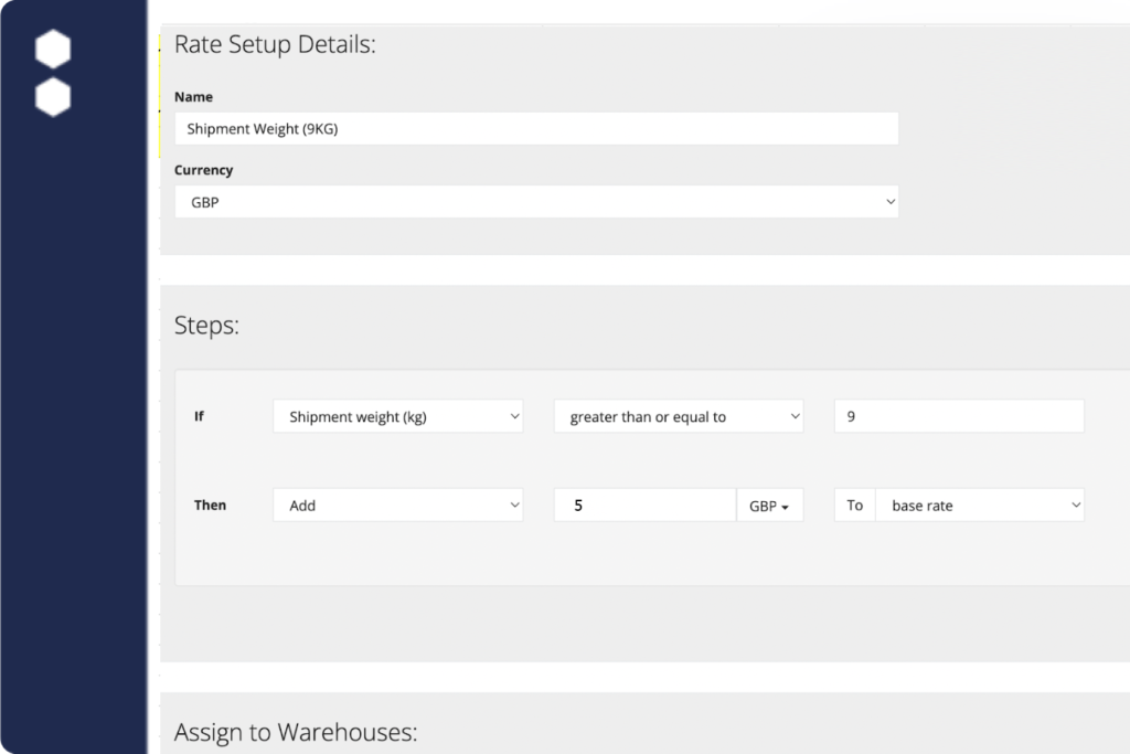 Screenshot of rates feature in Scurri delivery management platform